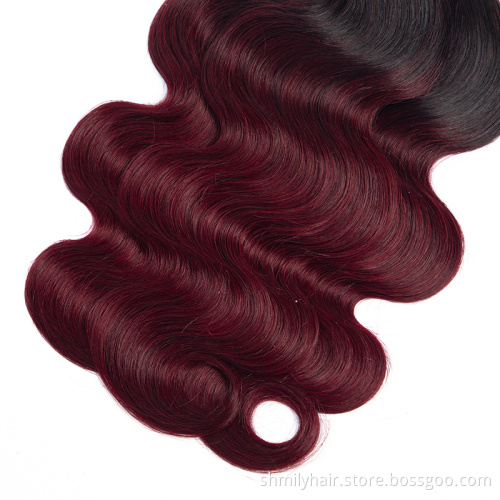 Shmily 100% Virgin Cuticle Aligned Hair Raw Human Hair Weave Cheap Ombre Color 1B/99J Body Wave Peruvian Hair Bundles